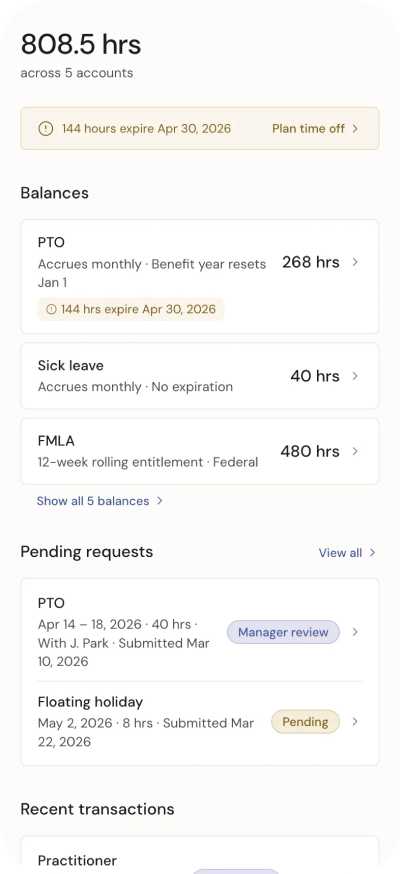 Employee time account on mobile